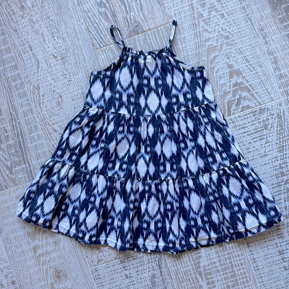 GAP Girls Sz 5 Toddler Linen Cotton Tiered IKAT Dress sleeveless blue black